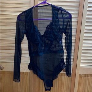 Black mesh thong bodysuit